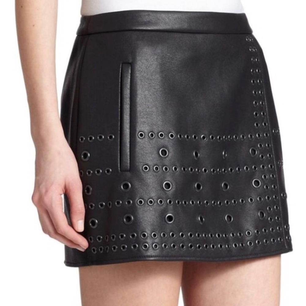 BCBGMAXAZRIA black leather embellished mini skirt